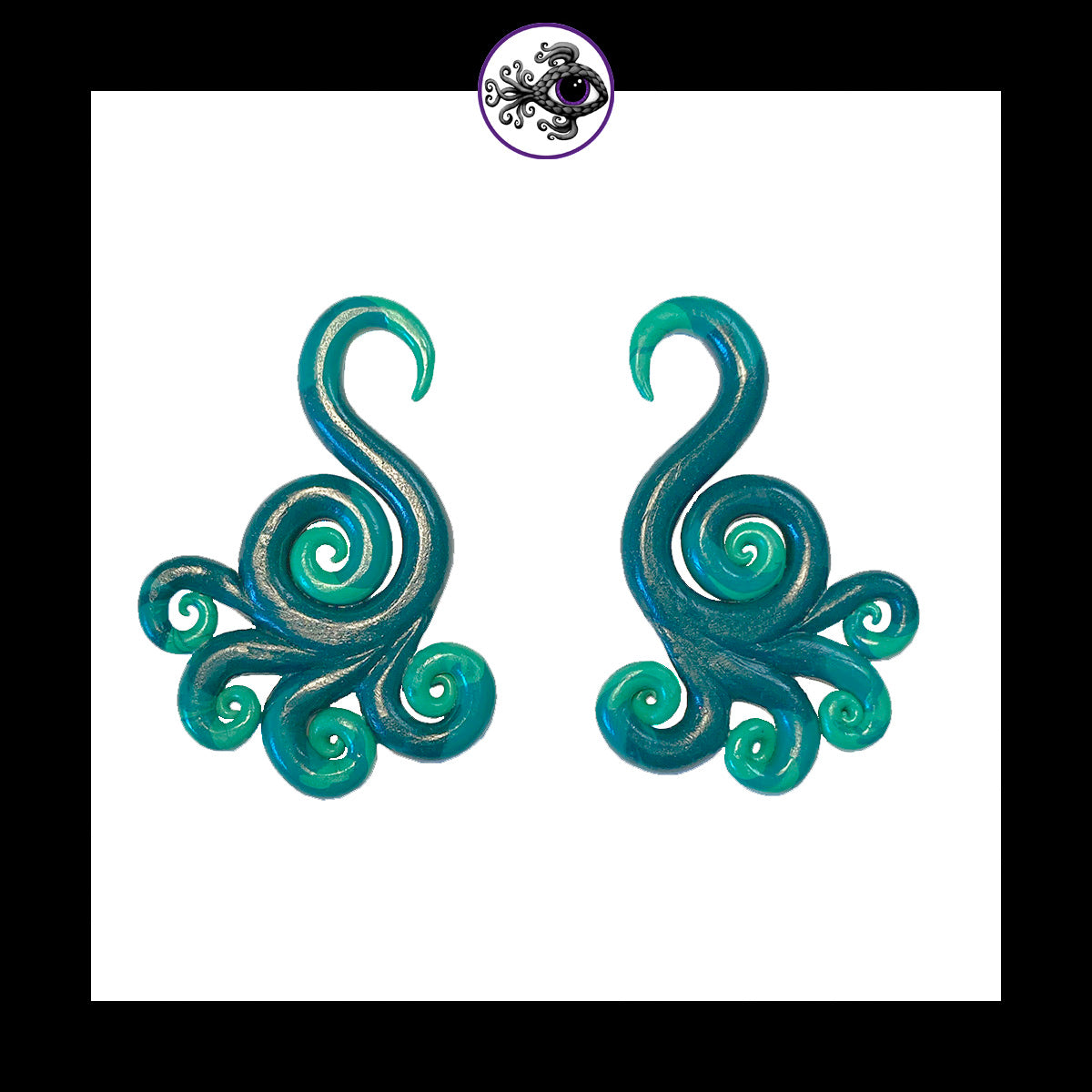 Spiral - Multi - Turquoise & Black - Handmade Clay Gauge Earrings