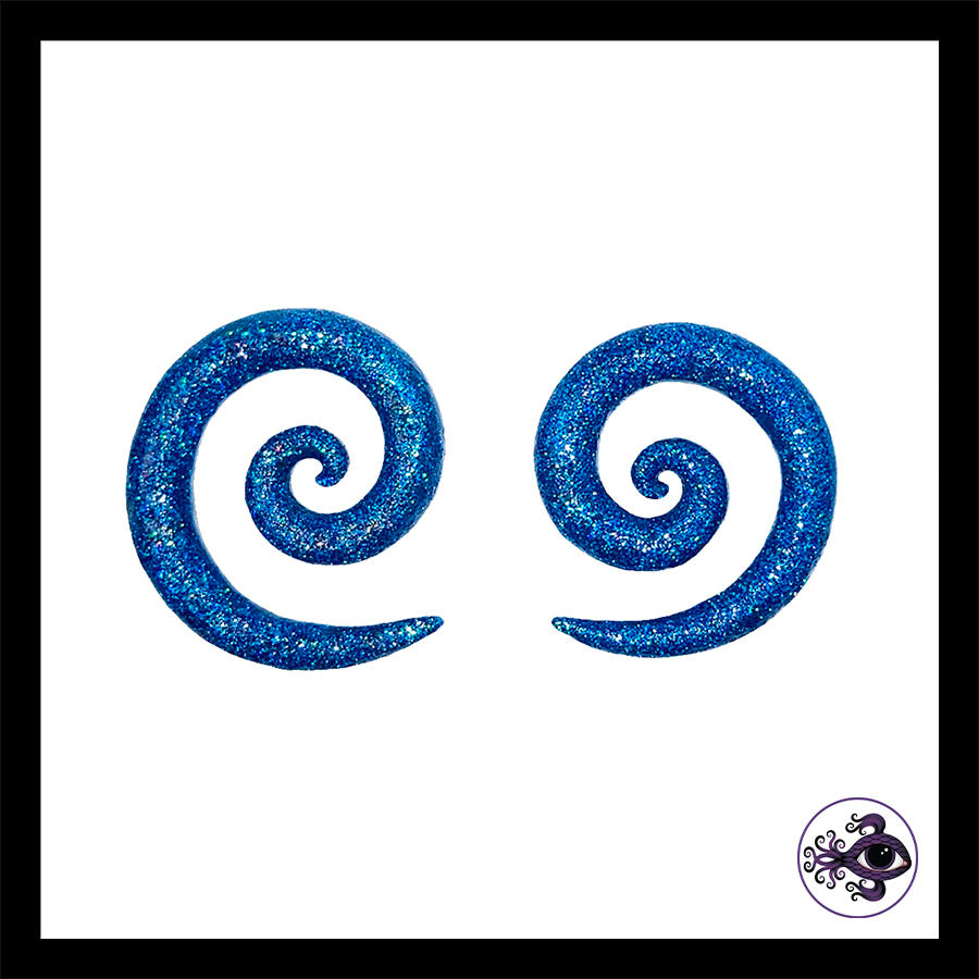 Spiral - 0g 8mm - Blue Shimmer - Handmade Clay Gauge Earrings