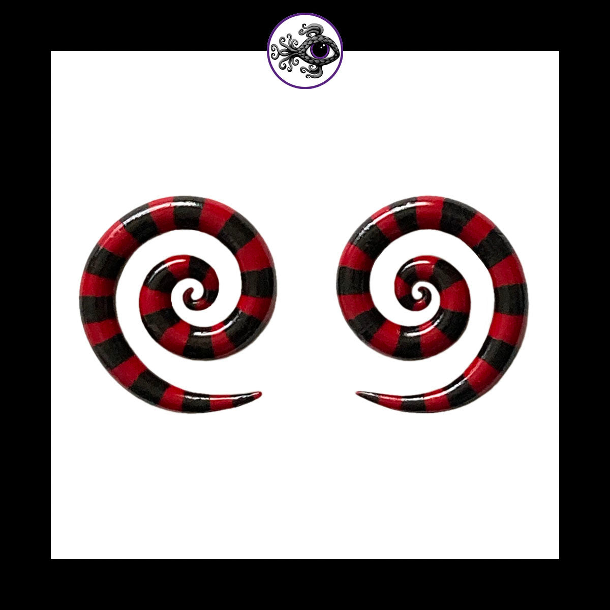 Spiral - 4g 5mm Red & Black Stripes - Handmade & Painted Clay Gauge Earrings