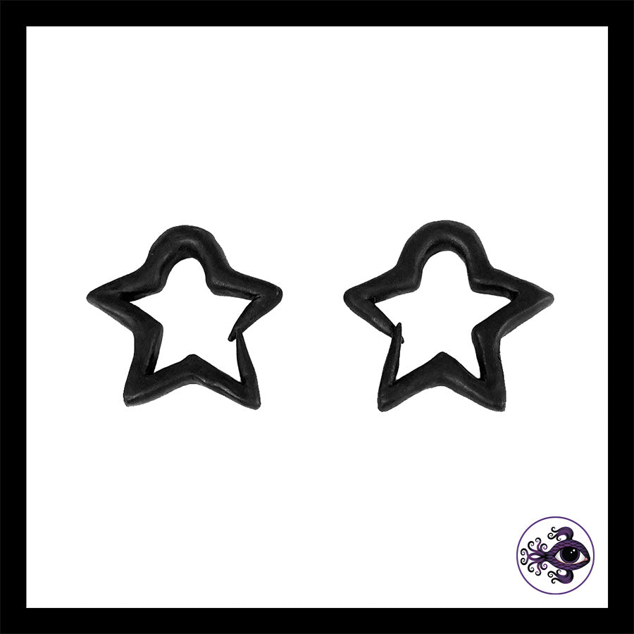 Star - 0g 8mm Black - Handmade Clay Gauge Earrings