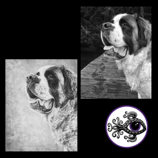 Custom Pet Portrait Charcoal Drawing - 11"x14"