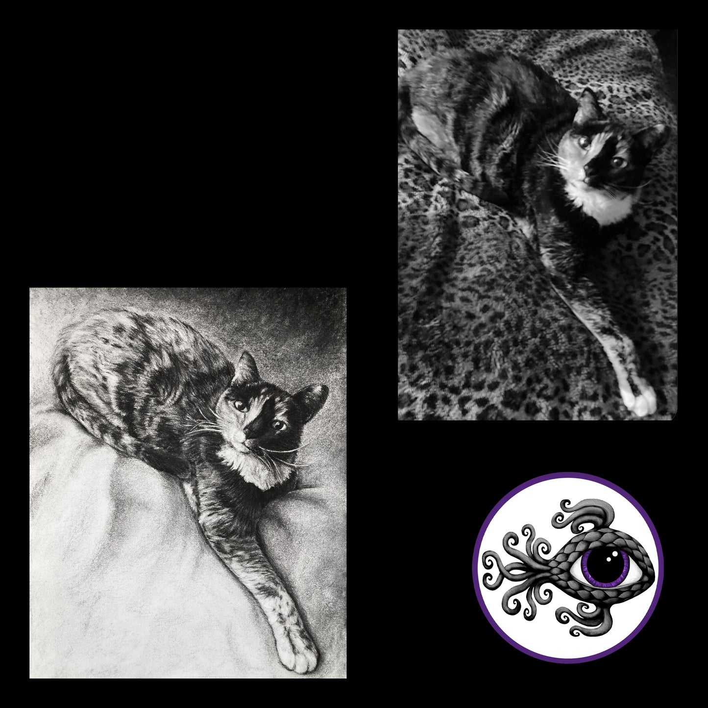 Custom Pet Portrait Charcoal Drawing - 11"x14"