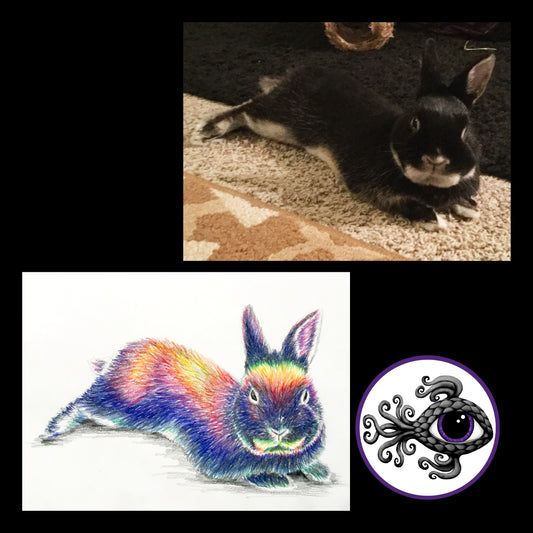 Custom Pet Portrait Rainbow Colored Pencil Drawing