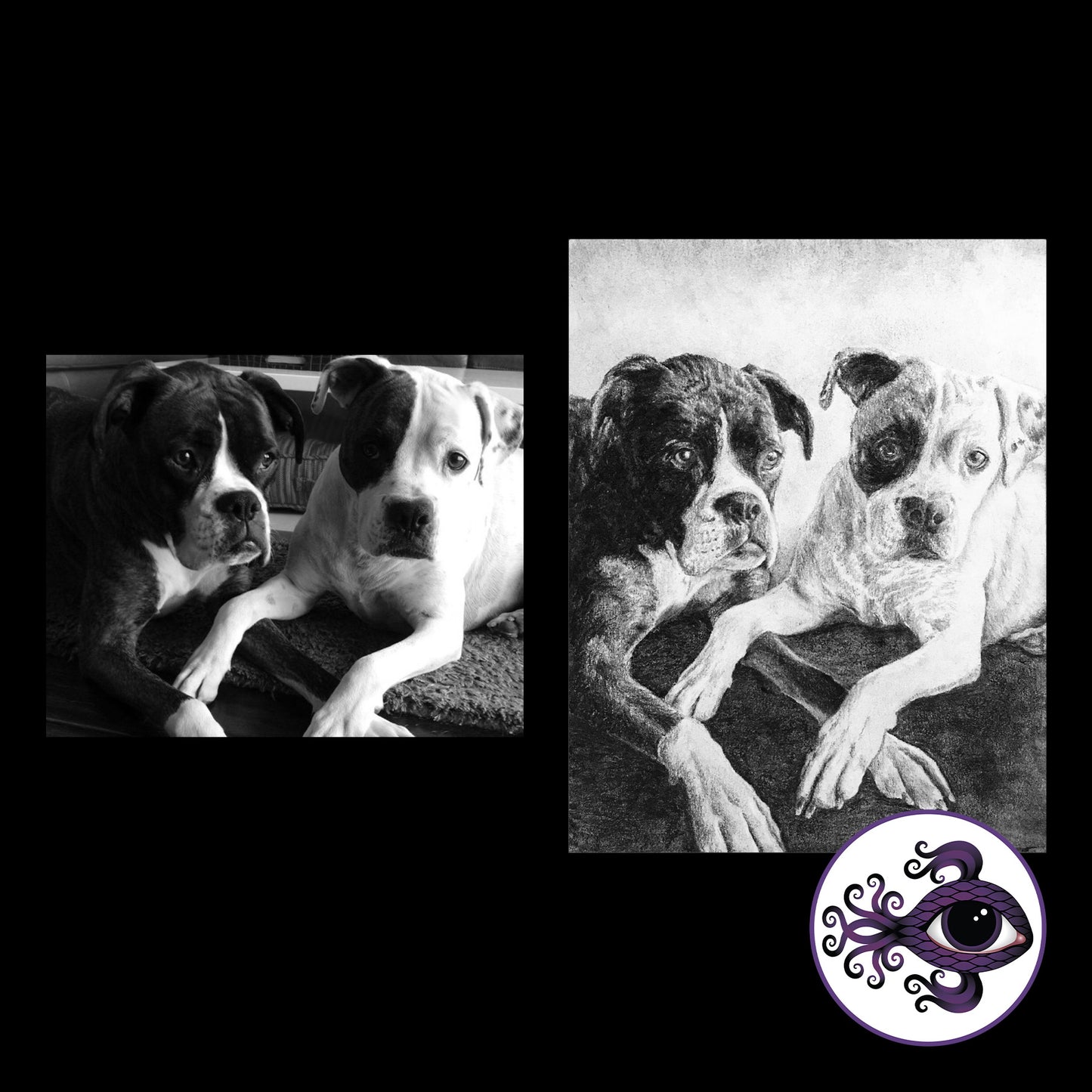 Custom Pet Portrait Charcoal Drawing - 8"x10"