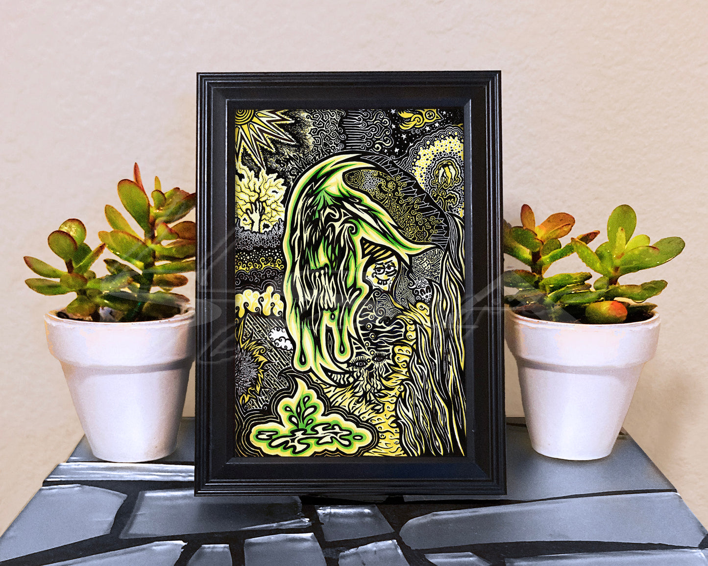 Abstract Yellow - Print of Original Pen & Ink Drawing