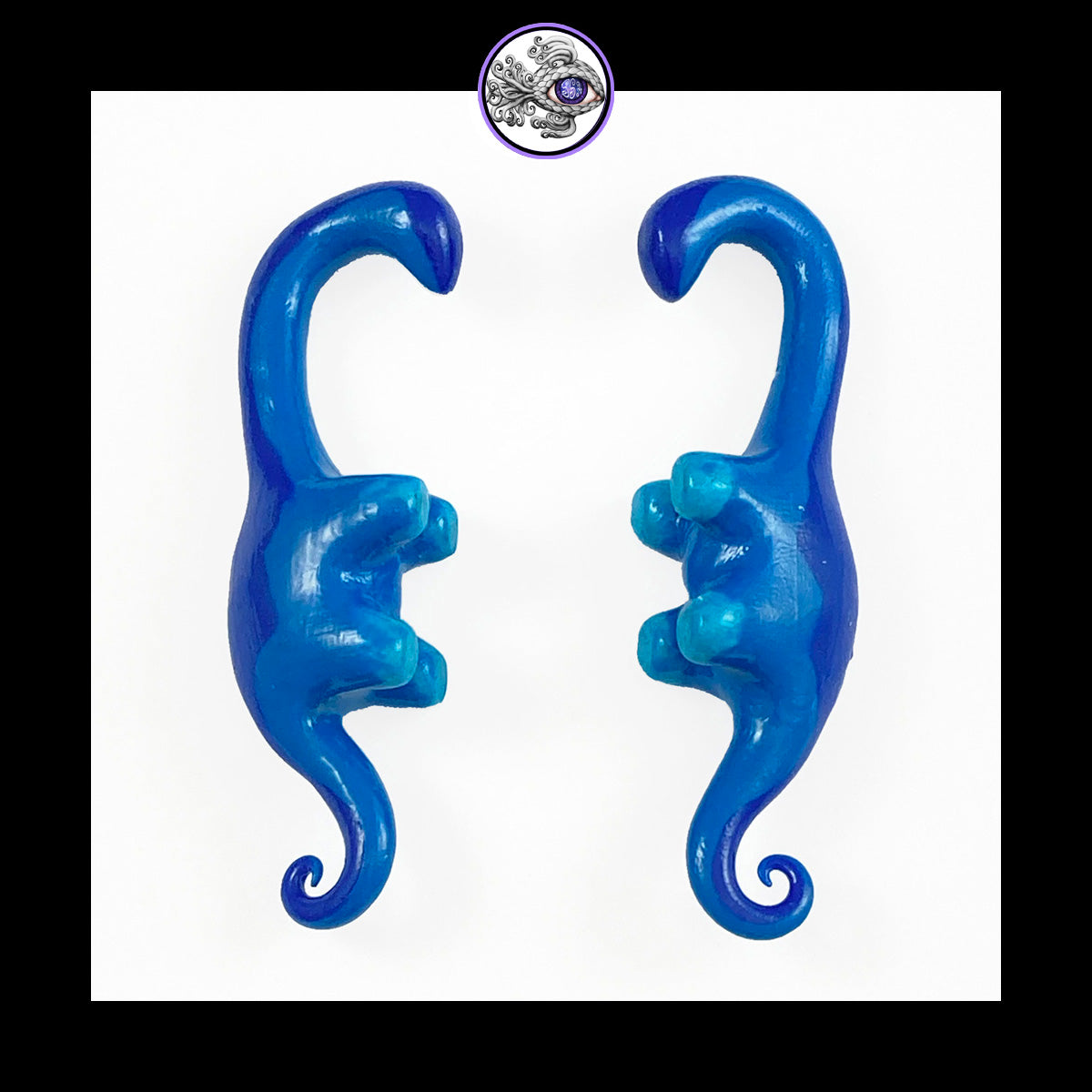 Dinosaurs - 0g 8mm Blue - Handmade Clay Gauge Earrings