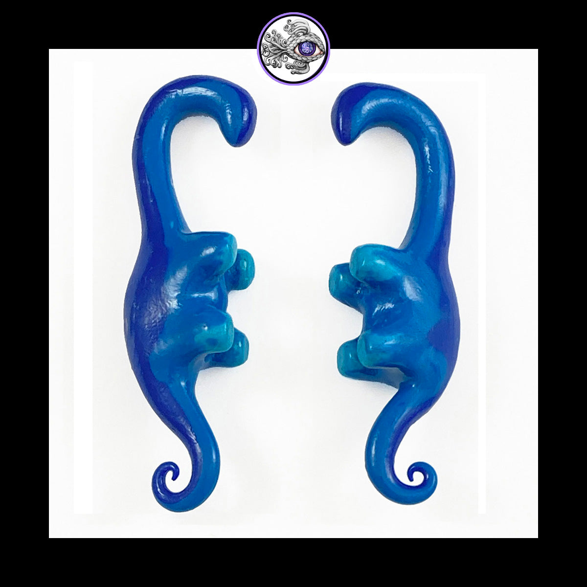 Dinosaurs - 0g 8mm Blue - Handmade Clay Gauge Earrings