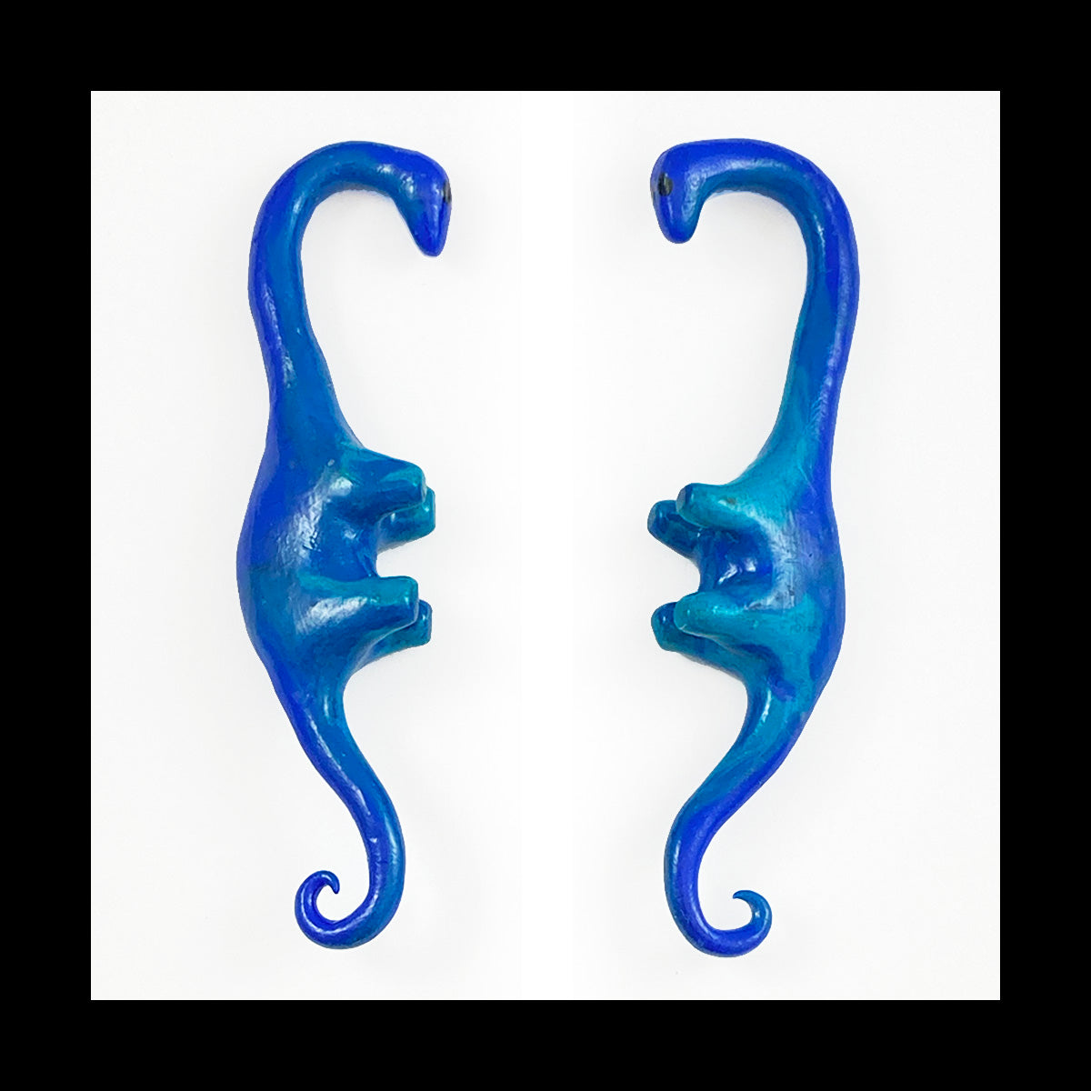 0g 8mm Blue Dinosaur Handmade Clay Gauge Earrings