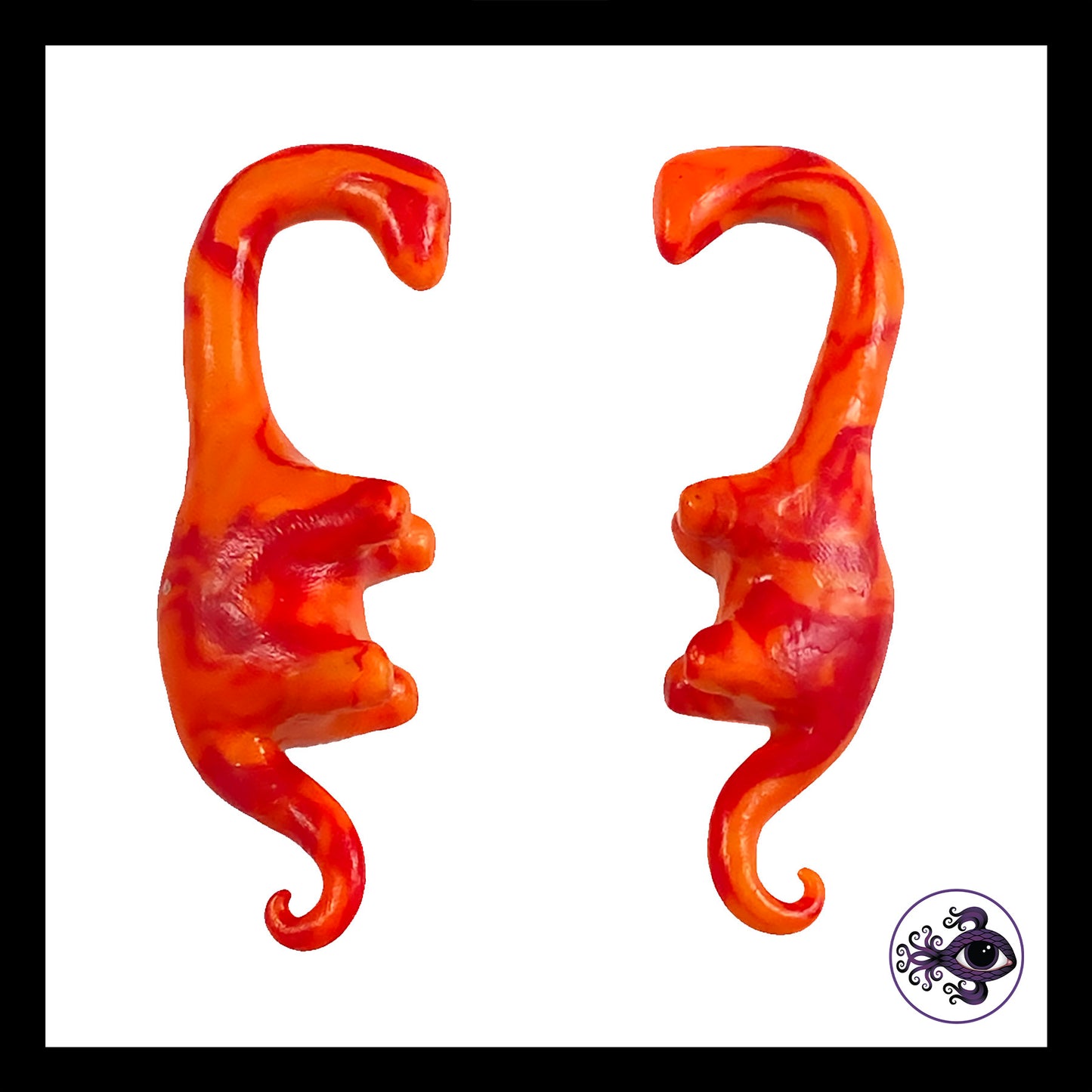 Dinosaurs - 0g 8mm Orange Swirl - Handmade Clay Gauge Earrings