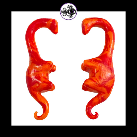 Dinosaurs - 0g 8mm Orange Swirl - Handmade Clay Gauge Earrings