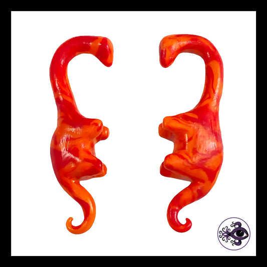 Dinosaurs - 0g 8mm Orange Swirl - Handmade Clay Gauge Earrings