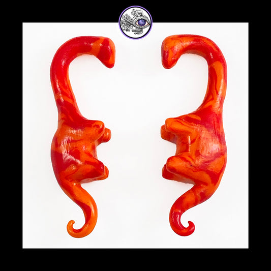 Dinosaurs - 0g 8mm Orange Swirl - Handmade Clay Gauge Earrings