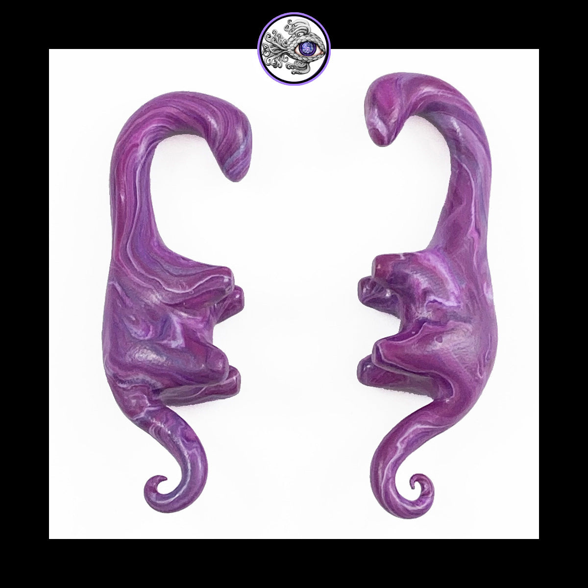 Dinosaurs - 0g 8mm Magenta Swirl - Handmade Clay Gauge Earrings