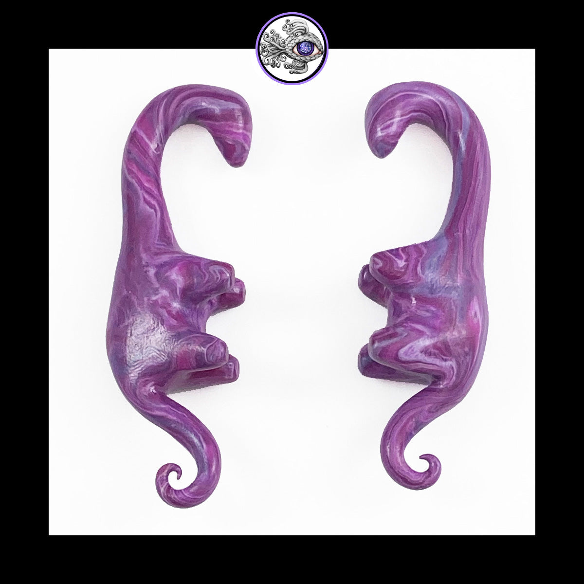 Dinosaurs - 0g 8mm Magenta Swirl - Handmade Clay Gauge Earrings