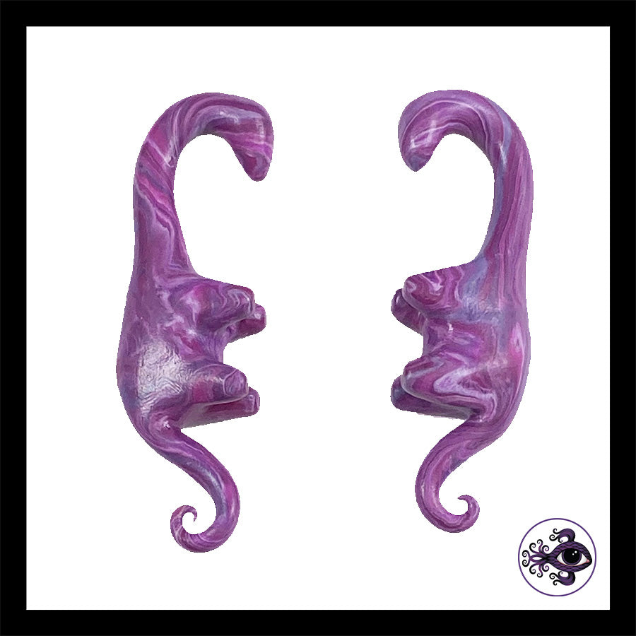 Dinosaurs - 0g 8mm Magenta Swirl - Handmade Clay Gauge Earrings