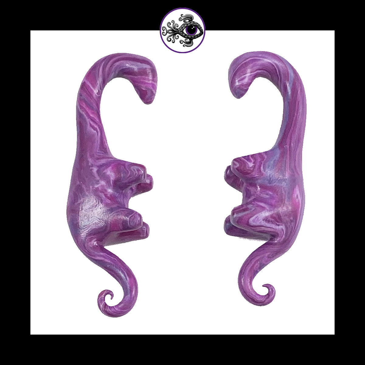 Dinosaurs - 0g 8mm Magenta Swirl - Handmade Clay Gauge Earrings