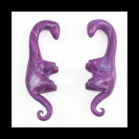 0g 8mm Magenta Swirl Dinosaur Handmade Clay Gauge Earrings