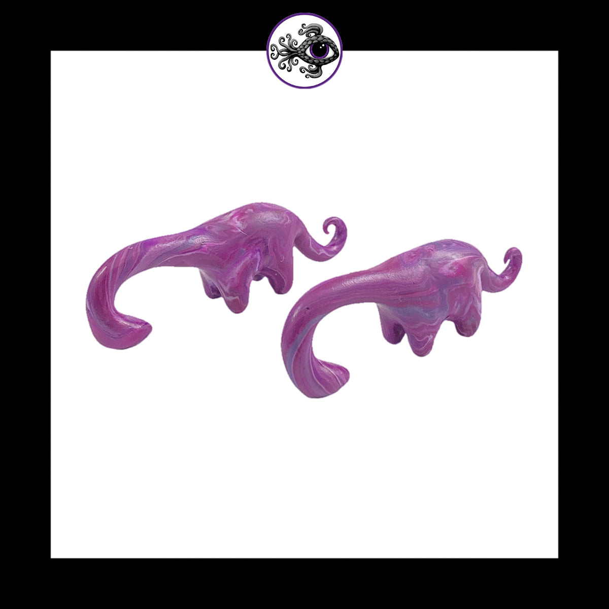 Dinosaurs - 0g 8mm Magenta Swirl - Handmade Clay Gauge Earrings