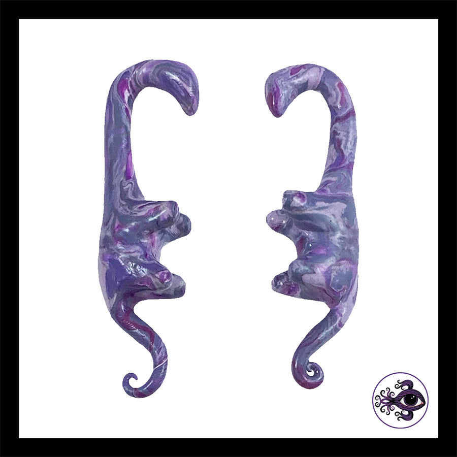 Dinosaurs - 1g 7mm Purple Swirl - Handmade Clay Gauge Earrings