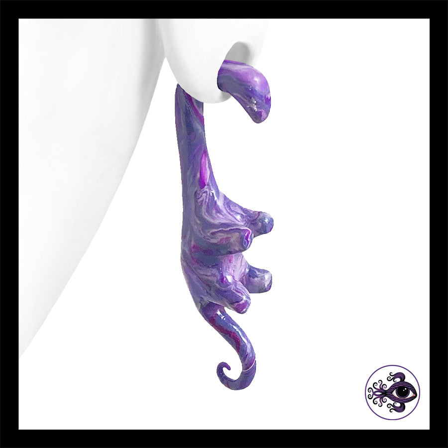 Dinosaurs - 1g 7mm Purple Swirl - Handmade Clay Gauge Earrings