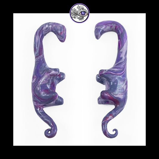 Dinosaurs - 1g 7mm Purple Swirl - Handmade Clay Gauge Earrings