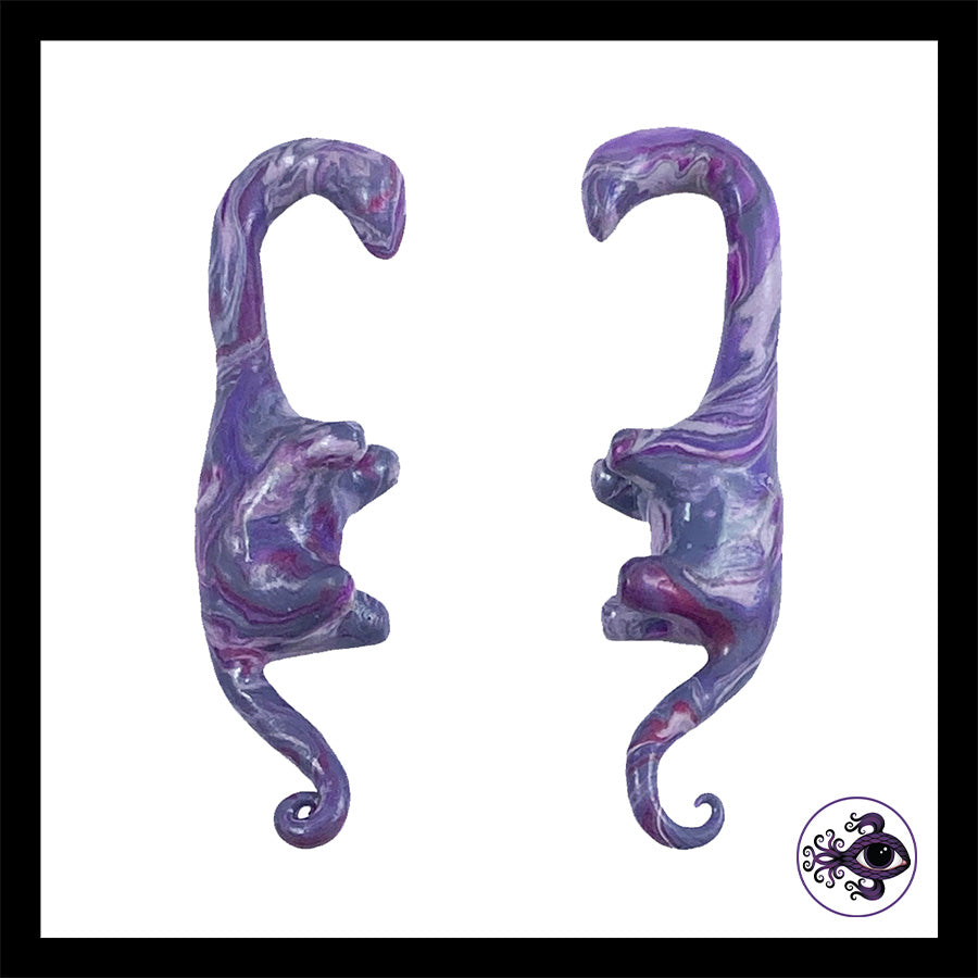 Dinosaurs - 1g 7mm Purple Swirl - Handmade Clay Gauge Earrings