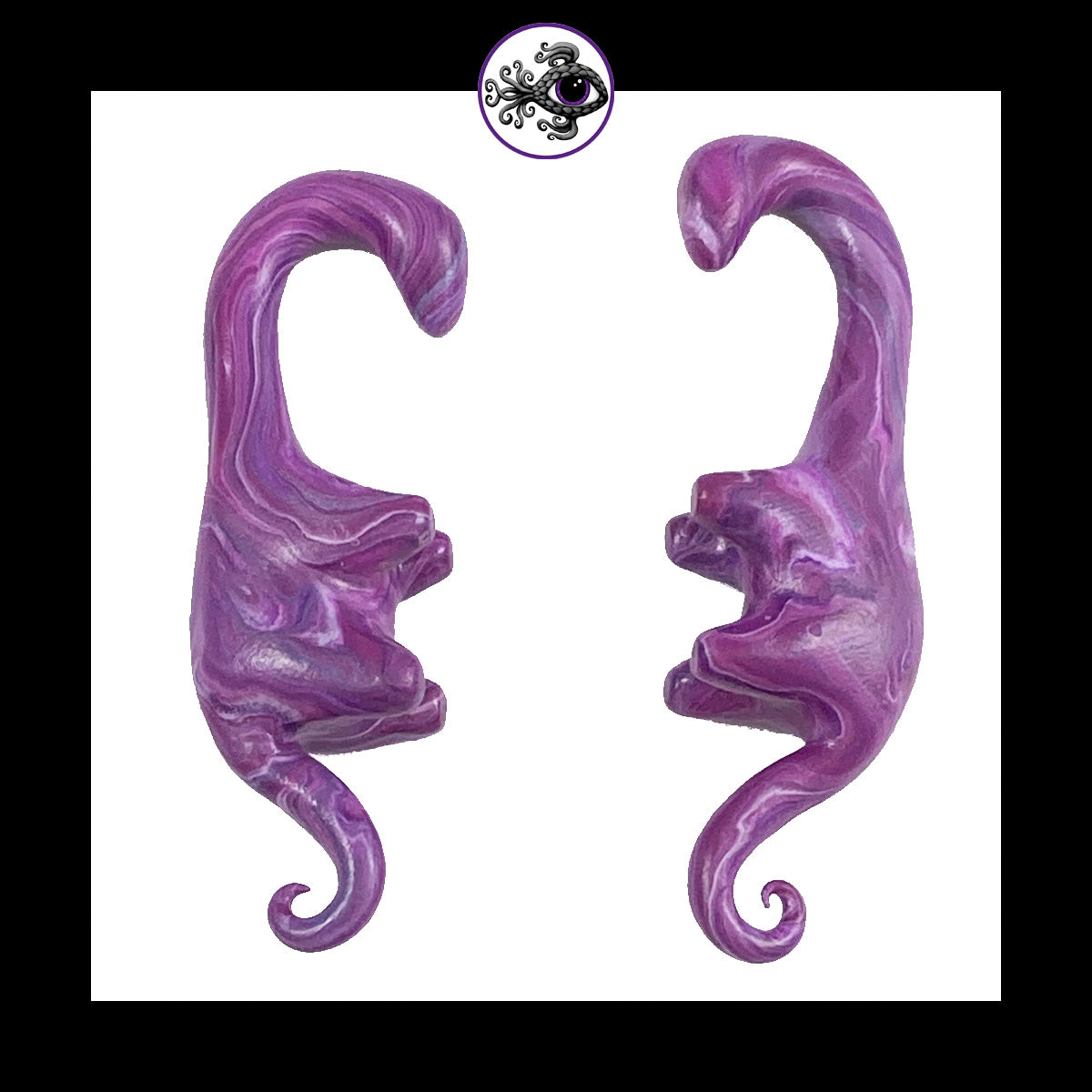 Dinosaurs - 0g 8mm Magenta Swirl - Handmade Clay Gauge Earrings
