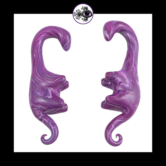 Dinosaurs - 0g 8mm Magenta Swirl - Handmade Clay Gauge Earrings