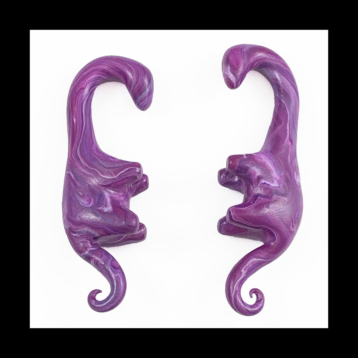 0g 8mm Magenta Swirl Dinosaur Handmade Clay Gauge Earrings