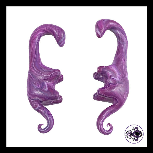 Dinosaurs - 0g 8mm Magenta Swirl - Handmade Clay Gauge Earrings