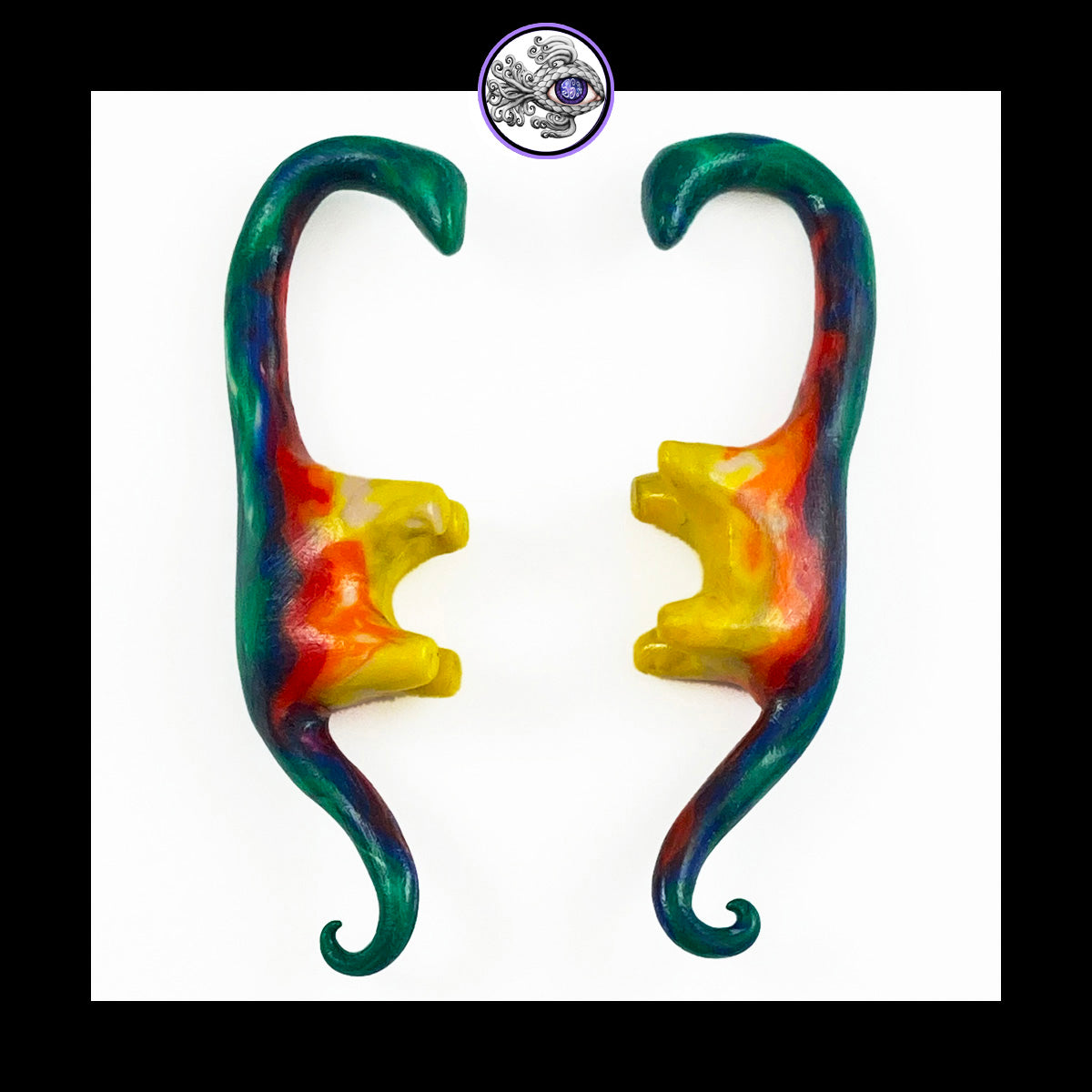 Dinosaurs - 1g 7mm Rainbow - Handmade Clay Gauge Earrings