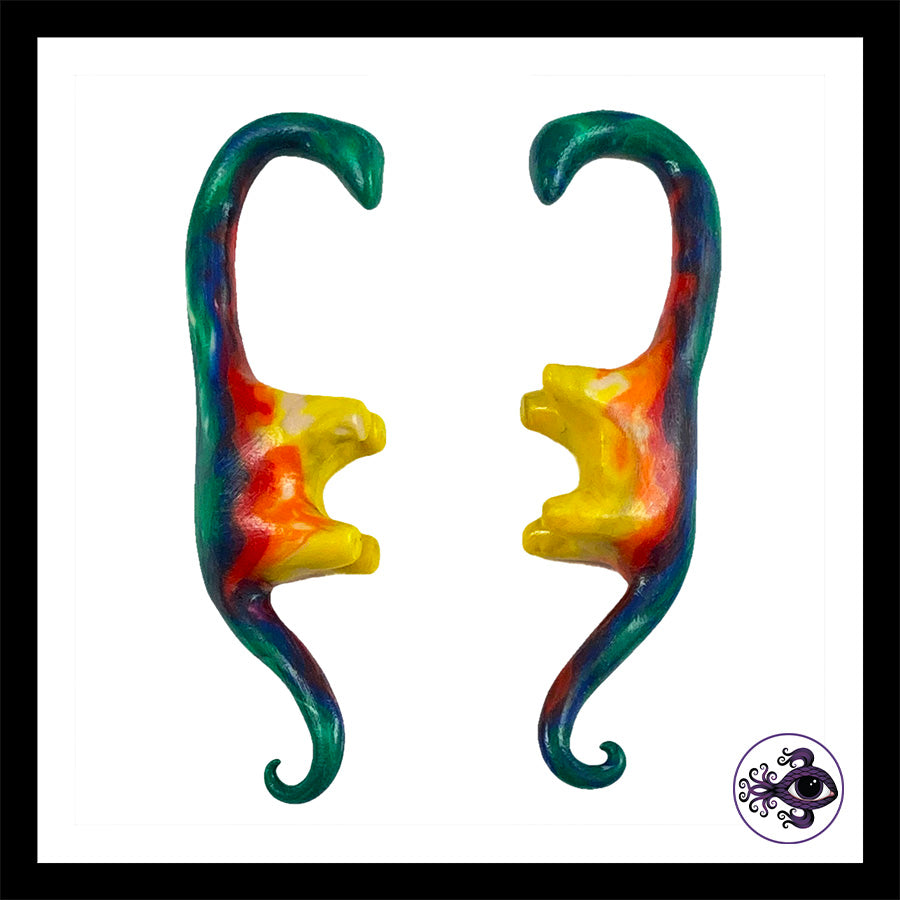 Dinosaurs - 1g 7mm Rainbow - Handmade Clay Gauge Earrings