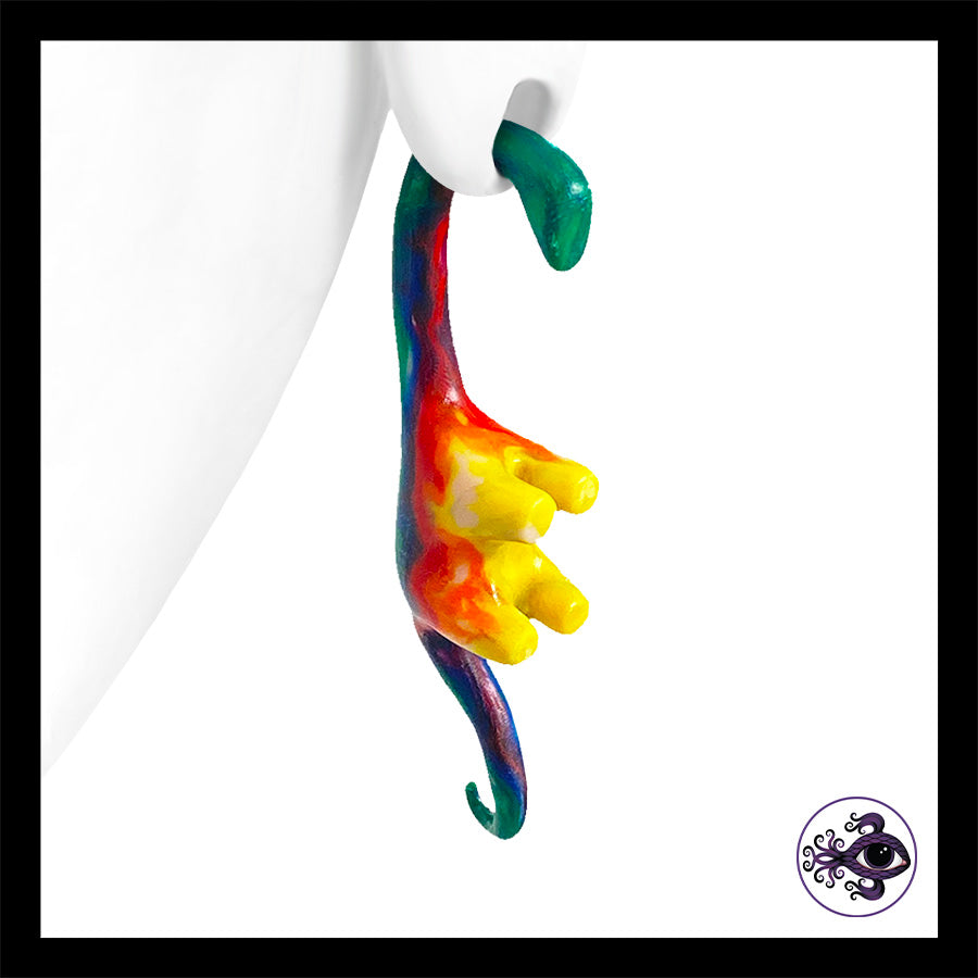Dinosaurs - 1g 7mm Rainbow - Handmade Clay Gauge Earrings