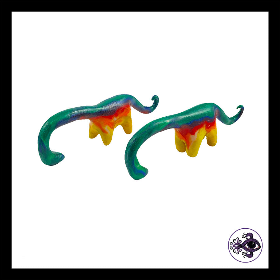 Dinosaurs - 1g 7mm Rainbow - Handmade Clay Gauge Earrings