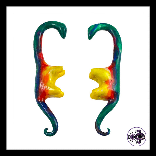 Dinosaurs - 1g 7mm Rainbow - Handmade Clay Gauge Earrings