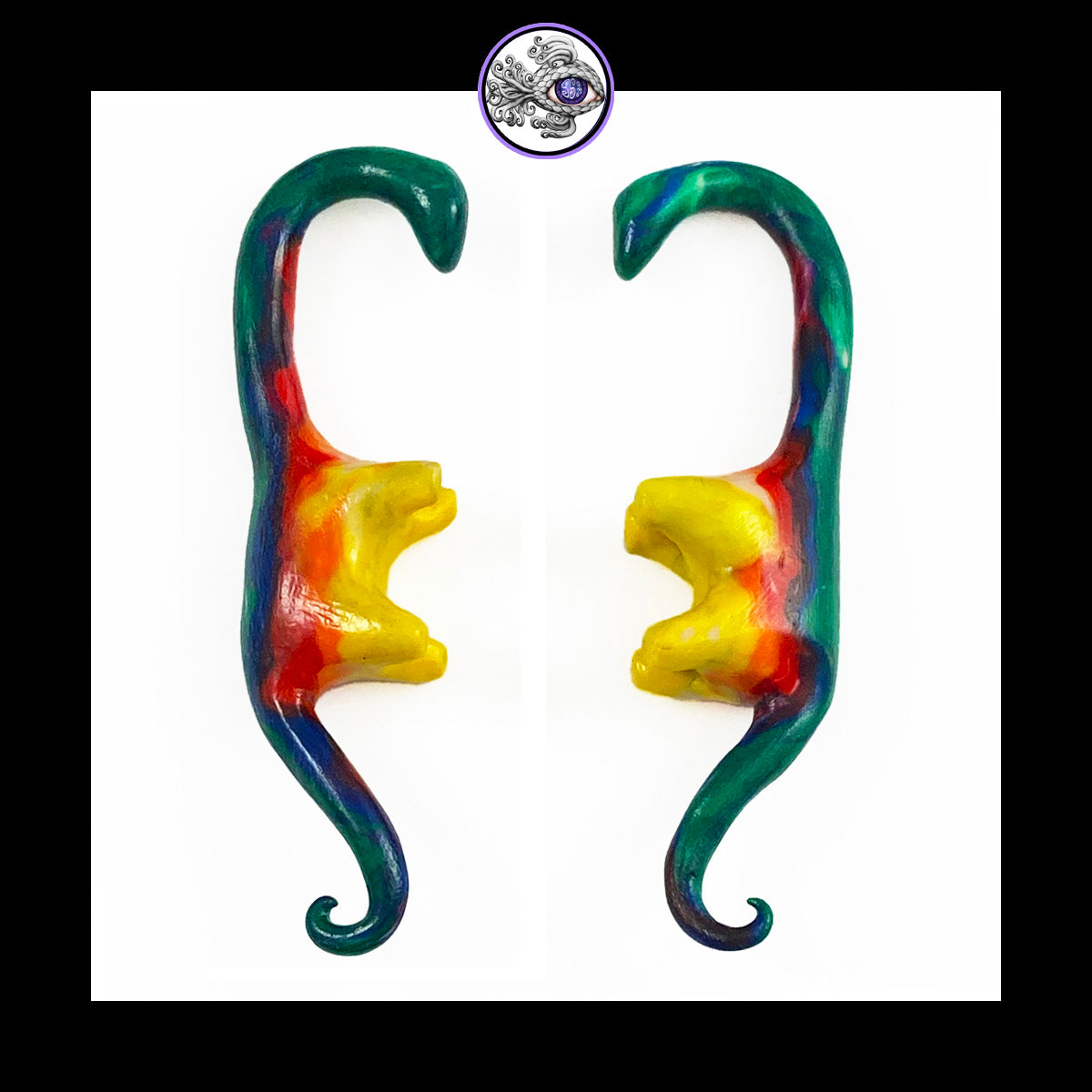 Dinosaurs - 1g 7mm Rainbow - Handmade Clay Gauge Earrings