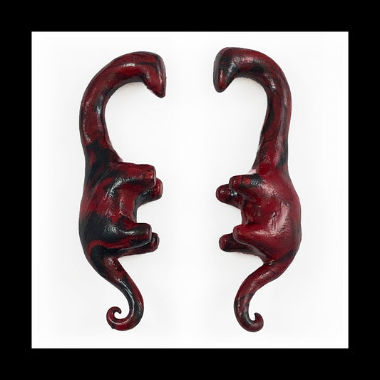 0g 8mm Black and Red Dinosaur Handmade Clay Gauges