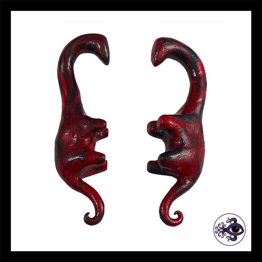 Dinosaurs - 0g 8mm Black & Red - Handmade Clay Gauge Earrings