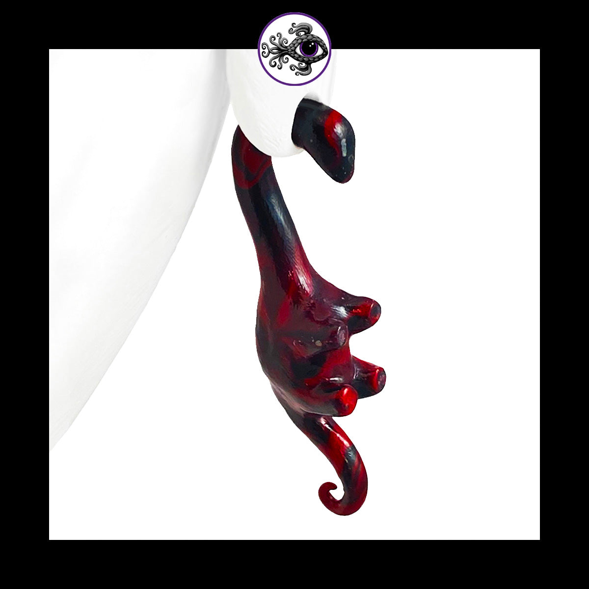 Dinosaurs - 0g 8mm Black & Red - Handmade Clay Gauge Earrings