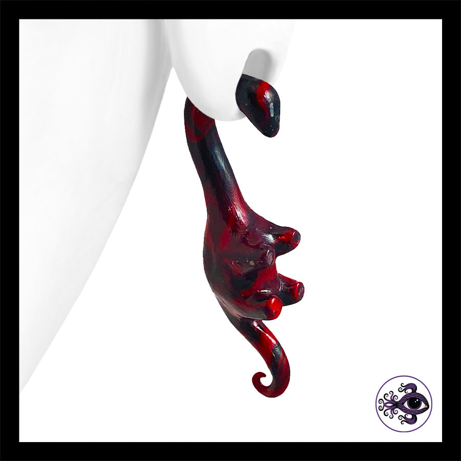 Dinosaurs - 0g 8mm Black & Red - Handmade Clay Gauge Earrings
