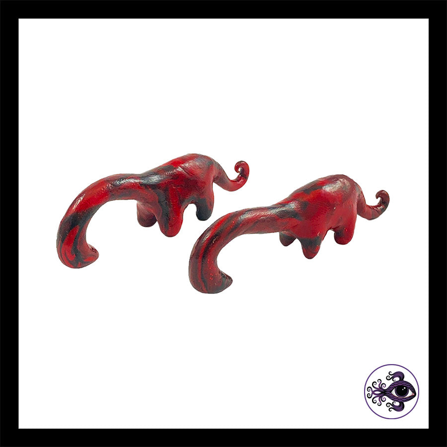 Dinosaurs - 0g 8mm Black & Red - Handmade Clay Gauge Earrings