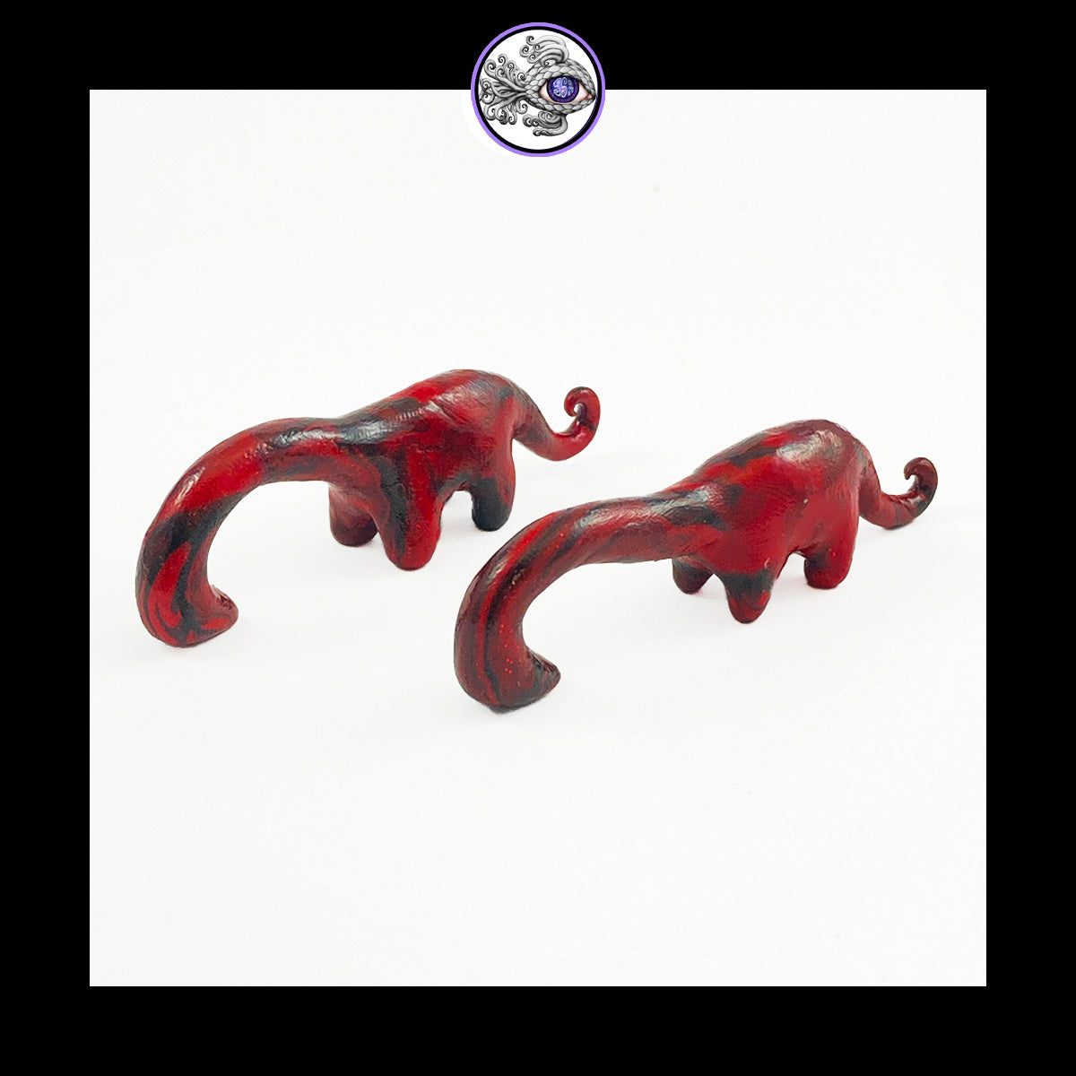 Dinosaurs - 0g 8mm Black & Red - Handmade Clay Gauge Earrings