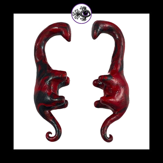 Dinosaurs - 0g 8mm Black & Red - Handmade Clay Gauge Earrings