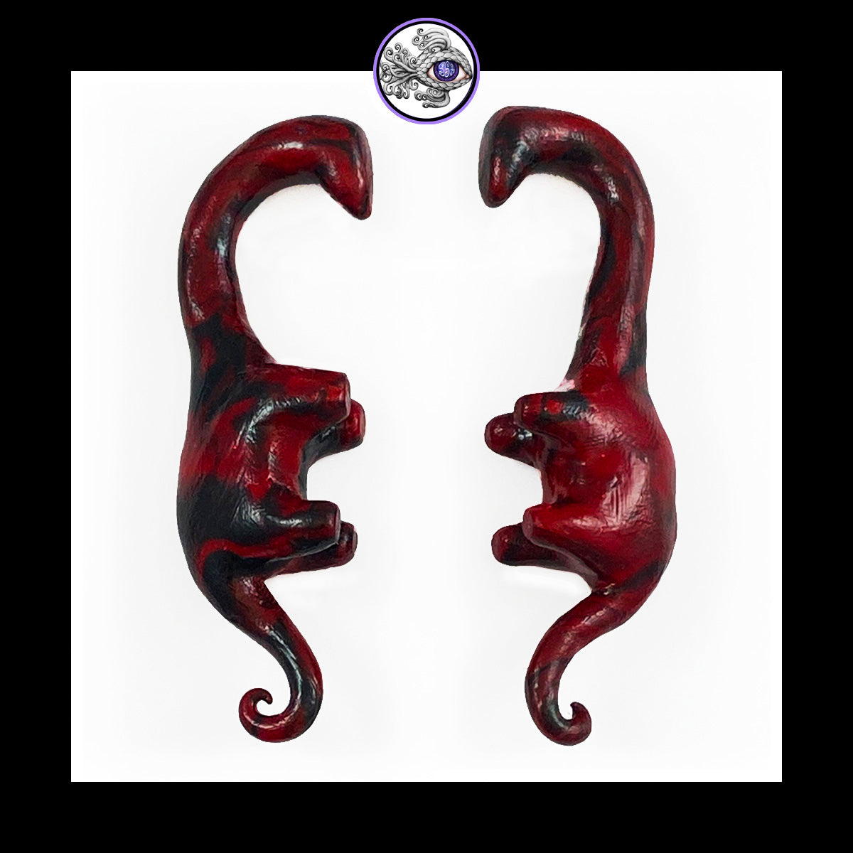 Dinosaurs - 0g 8mm Black & Red - Handmade Clay Gauge Earrings