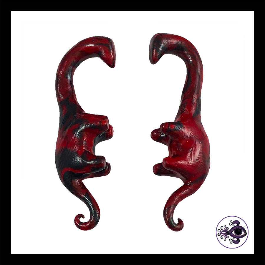 Dinosaurs - 0g 8mm Black & Red - Handmade Clay Gauge Earrings