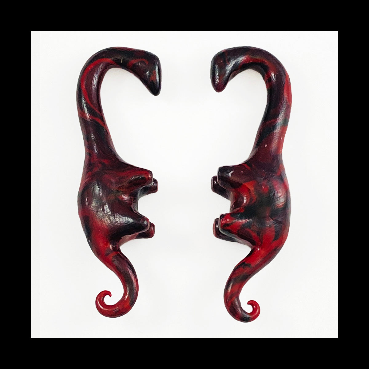 0g 8mm Black and Red Dinosaur Handmade Clay Gauges