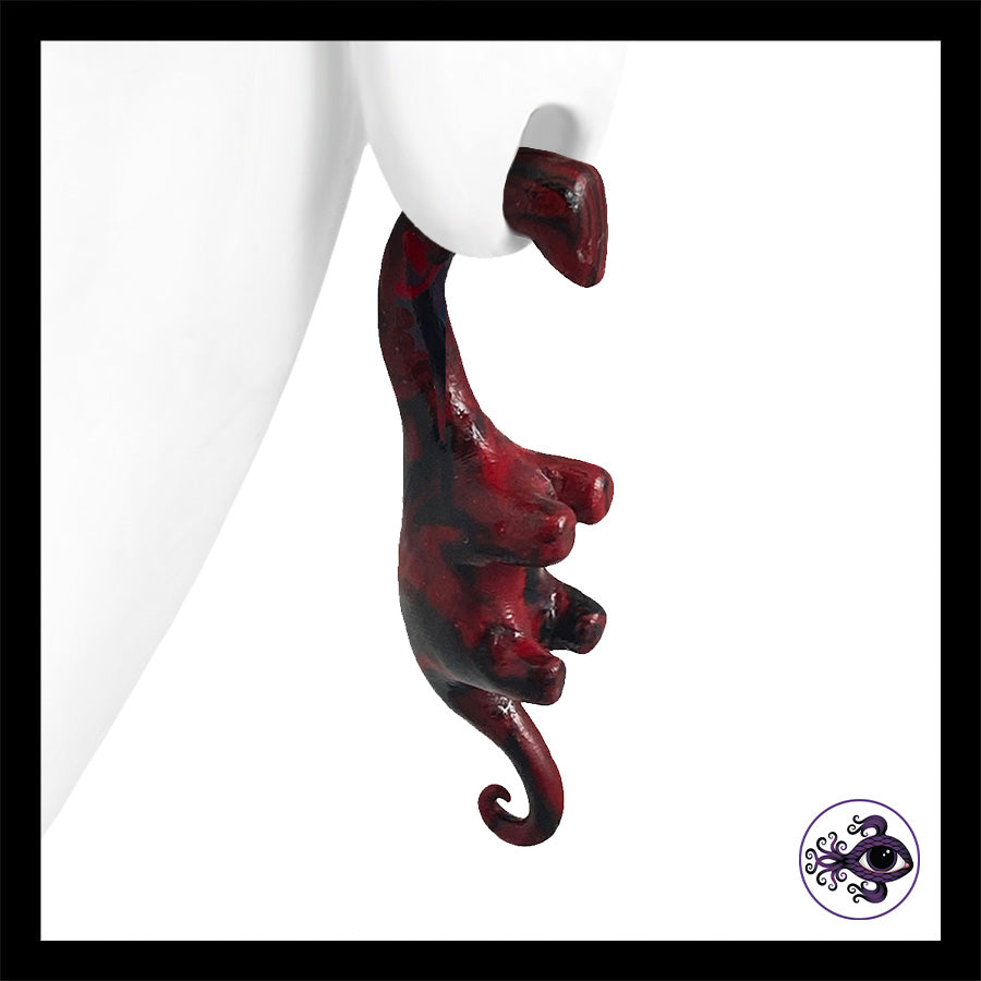 Dinosaurs - 0g 8mm Black & Red - Handmade Clay Gauge Earrings