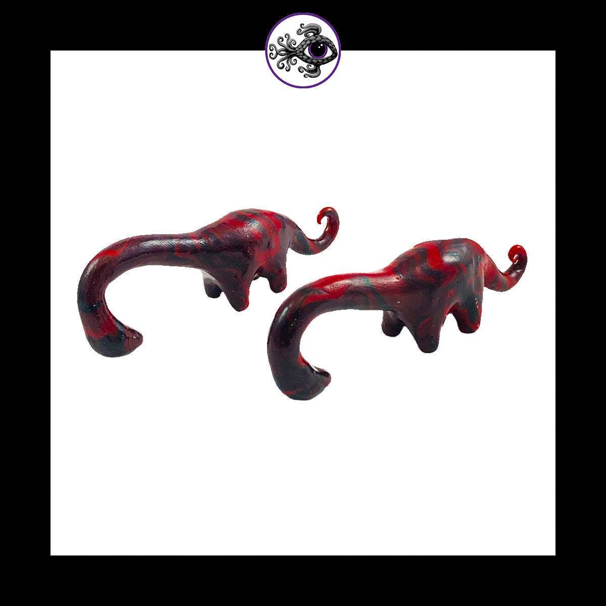 Dinosaurs - 0g 8mm Black & Red - Handmade Clay Gauge Earrings