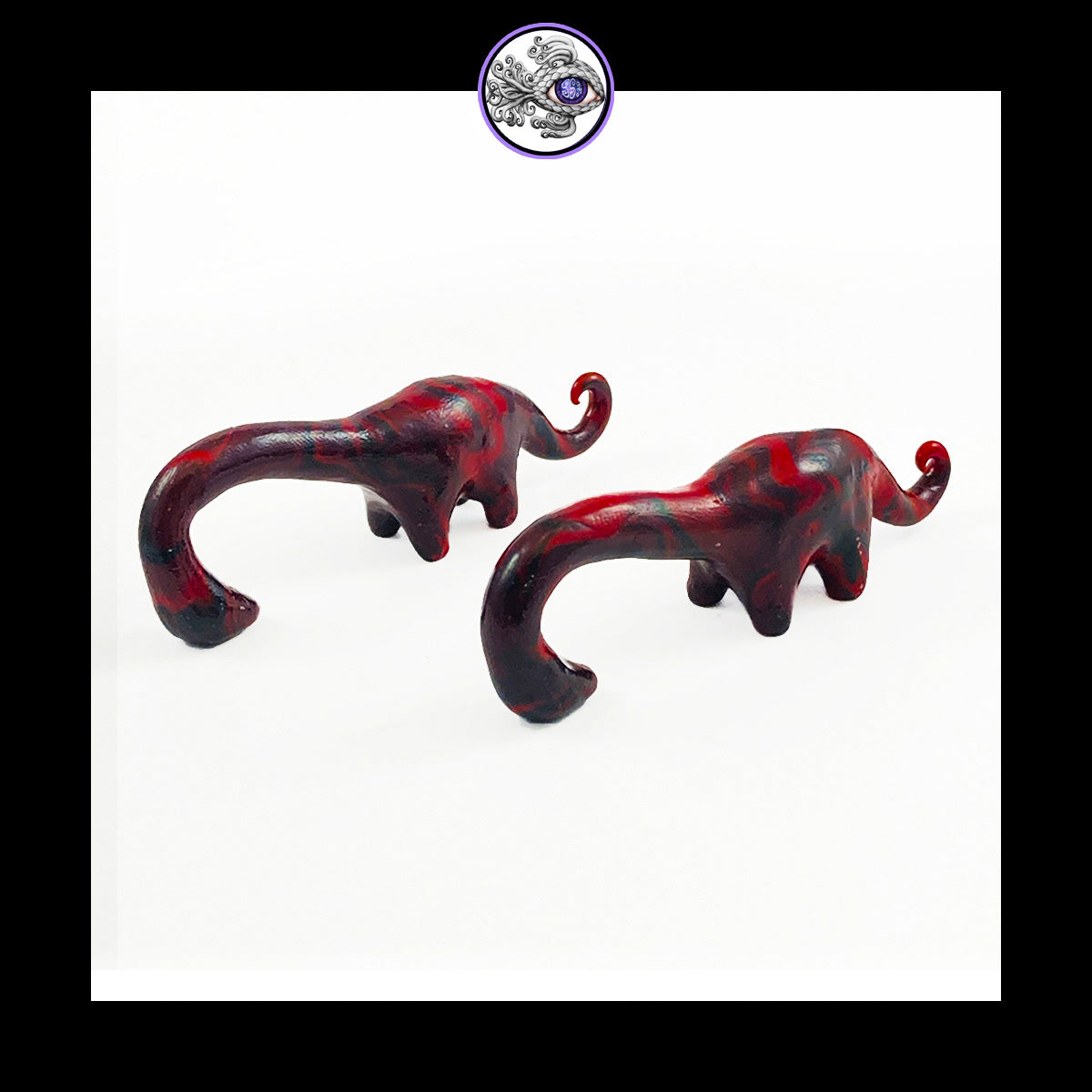 Dinosaurs - 0g 8mm Black & Red - Handmade Clay Gauge Earrings