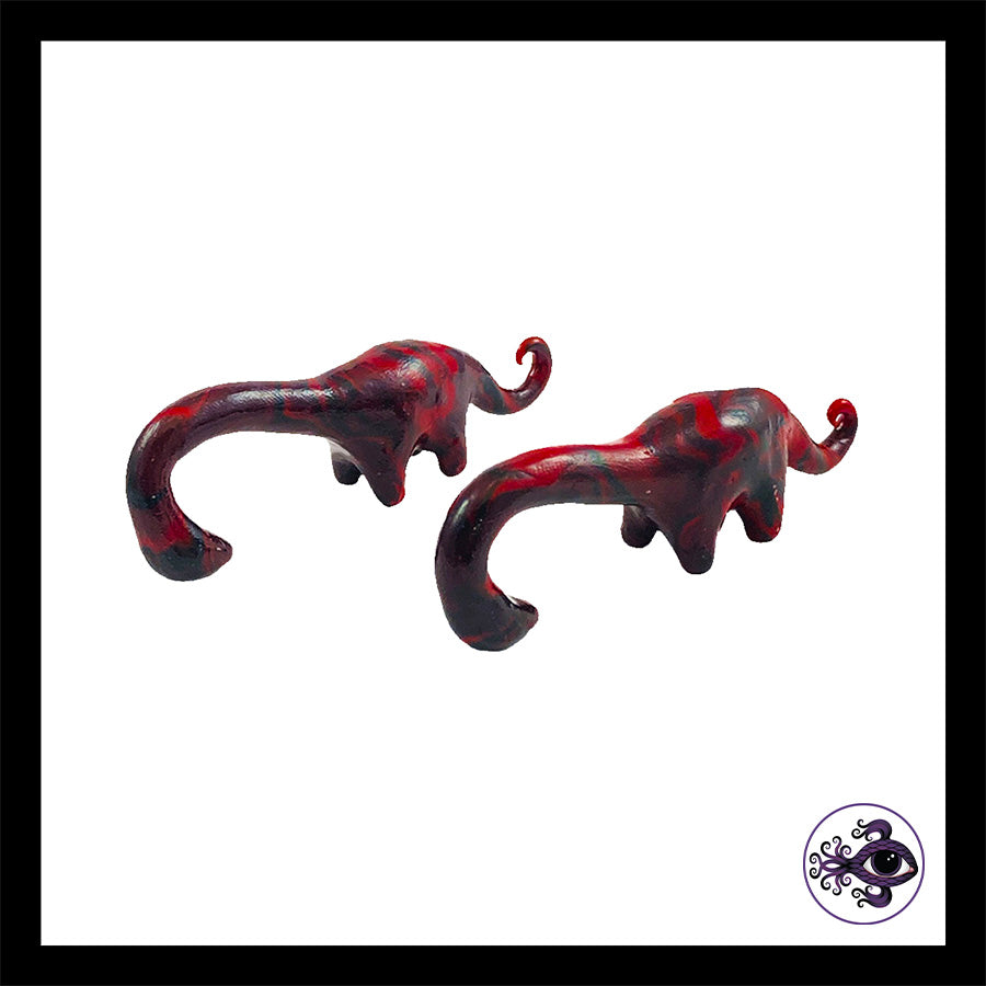 Dinosaurs - 0g 8mm Black & Red - Handmade Clay Gauge Earrings